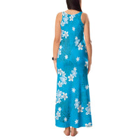 Hawaii Monstera Deliciosa Tank Maxi Dress Blue Plumeria Polynesian Pattern - Polynesian Pride