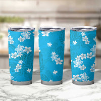 Hawaii Monstera Deliciosa Tumbler Cup Blue Plumeria Polynesian Pattern - Polynesian Pride