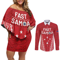 Samoa FAST Couples Matching Off Shoulder Short Dress and Long Sleeve Button Shirt Forever Proud Samoan Tribal Pattern - Polynesian Pride