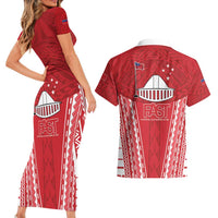 Samoa FAST Couples Matching Short Sleeve Bodycon Dress and Hawaiian Shirt Forever Proud Samoan Tribal Pattern - Polynesian Pride