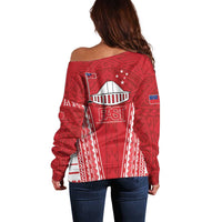 Samoa FAST Off Shoulder Sweater Forever Proud Samoan Tribal Pattern - Polynesian Pride