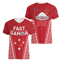 Samoa FAST Women V-Neck T-Shirt Forever Proud Samoan Tribal Pattern - Polynesian Pride