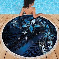 Hawaii Makahiki Season Beach Blanket Floral Tribal Tattoo Blue Galaxy