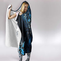 Hawaii Makahiki Season Hooded Blanket Floral Tribal Tattoo Blue Galaxy