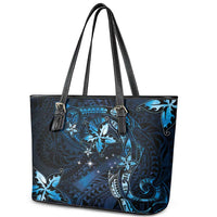 Hawaii Makahiki Season Leather Tote Bag Floral Tribal Tattoo Blue Galaxy LT05 - Polynesian Pride