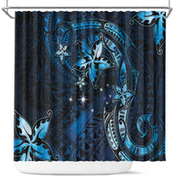Hawaii Makahiki Season Shower Curtain Floral Tribal Tattoo Blue Galaxy LT05 Blue - Polynesian Pride