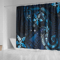 Hawaii Makahiki Season Shower Curtain Floral Tribal Tattoo Blue Galaxy LT05 - Polynesian Pride