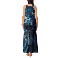 Hawaii Makahiki Season Tank Maxi Dress Floral Tribal Tattoo Blue Galaxy