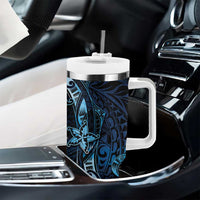 Hawaii Makahiki Season Tumbler With Handle Floral Tribal Tattoo Blue Galaxy