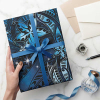 Hawaii Makahiki Season Wrapping Paper Floral Tribal Tattoo Blue Galaxy - Polynesian Pride