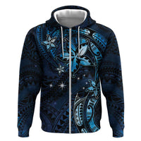 Hawaii Makahiki Season Zip Hoodie Floral Tribal Tattoo Blue Galaxy LT05 Zip Hoodie Blue - Polynesian Pride