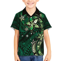 Hawaii Makahiki Season Family Matching Puletasi and Hawaiian Shirt Floral Tribal Tattoo Green Galaxy LT05 Son's Shirt Green - Polynesian Pride
