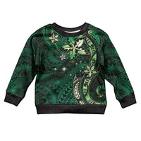 Hawaii Makahiki Season Kid Ugly Christmas Sweater Floral Tribal Tattoo Green Galaxy
