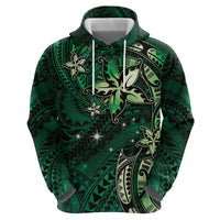 Hawaii Makahiki Season Zip Hoodie Floral Tribal Tattoo Green Galaxy LT05 - Polynesian Pride