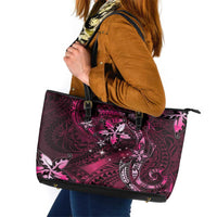 Hawaii Makahiki Season Leather Tote Bag Floral Tribal Tattoo Pink Galaxy LT05 Pink - Polynesian Pride