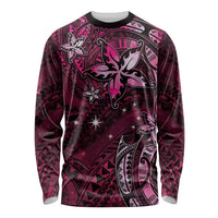 Hawaii Makahiki Season Long Sleeve Shirt Floral Tribal Tattoo Pink Galaxy LT05 Unisex Pink - Polynesian Pride