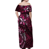 Hawaii Makahiki Season Off Shoulder Maxi Dress Floral Tribal Tattoo Pink Galaxy