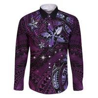 Hawaii Makahiki Season Family Matching Puletasi and Hawaiian Shirt Floral Tribal Tattoo Purple Galaxy LT05 Dad's Shirt - Long Sleeve Purple - Polynesian Pride
