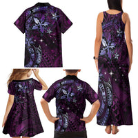 Hawaii Makahiki Season Family Matching Tank Maxi Dress and Hawaiian Shirt Floral Tribal Tattoo Purple Galaxy
