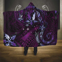 Hawaii Makahiki Season Hooded Blanket Floral Tribal Tattoo Purple Galaxy