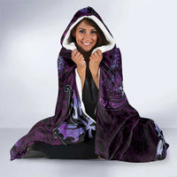 Hawaii Makahiki Season Hooded Blanket Floral Tribal Tattoo Purple Galaxy
