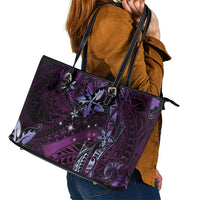 Hawaii Makahiki Season Leather Tote Bag Floral Tribal Tattoo Purple Galaxy LT05 - Polynesian Pride
