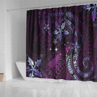 Hawaii Makahiki Season Shower Curtain Floral Tribal Tattoo Purple Galaxy LT05 - Polynesian Pride