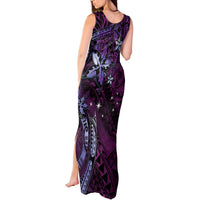 Hawaii Makahiki Season Tank Maxi Dress Floral Tribal Tattoo Purple Galaxy