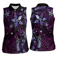 Hawaii Makahiki Season Women Sleeveless Polo Shirt Floral Tribal Tattoo Purple Galaxy LT05 - Polynesian Pride