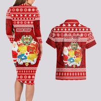 Personalized Tonga Christmas Couples Matching Long Sleeve Bodycon Dress and Hawaiian Shirt Kilisimasi Fiefia Santas Coat Of Arms LT05 - Polynesian Pride