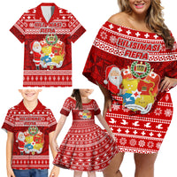 Personalized Tonga Christmas Family Matching Off Shoulder Short Dress and Hawaiian Shirt Kilisimasi Fiefia Santas Coat Of Arms LT05 - Polynesian Pride
