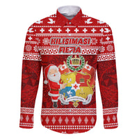 Personalized Tonga Christmas Family Matching Off Shoulder Short Dress and Hawaiian Shirt Kilisimasi Fiefia Santas Coat Of Arms LT05 Dad's Shirt - Long Sleeve Red - Polynesian Pride