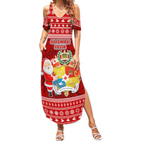 Personalized Tonga Christmas Family Matching Summer Maxi Dress and Hawaiian Shirt Kilisimasi Fiefia Santas Coat Of Arms LT05 Mom's Dress Red - Polynesian Pride