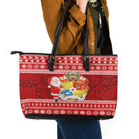 Tonga Christmas Leather Tote Bag Kilisimasi Fiefia Santas Coat Of Arms LT05 - Polynesian Pride