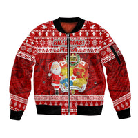 Personalized Tonga Christmas Sleeve Zip Bomber Jacket Kilisimasi Fiefia Santas Coat Of Arms LT05 Unisex Red - Polynesian Pride