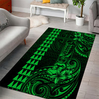 Hawaii Hauoli Makahiki Hou Area Rug Lono Hawaiian God Kakau Polynesian Tribal Green LT05 - Polynesian Pride