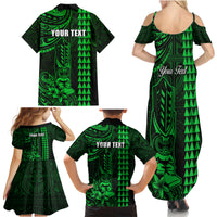 Personalized Hawaii Hauoli Makahiki Hou Family Matching Summer Maxi Dress and Hawaiian Shirt Lono Hawaiian God Kakau Polynesian Tribal Green LT05 - Polynesian Pride