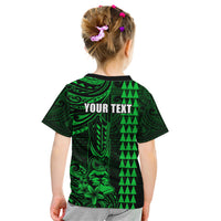 Personalized Hawaii Hauoli Makahiki Hou Kid T Shirt Lono Hawaiian God Kakau Polynesian Tribal Green LT05 - Polynesian Pride