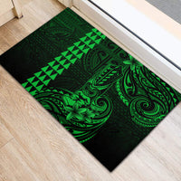 Hawaii Hauoli Makahiki Hou Rubber Doormat Lono Hawaiian God Kakau Polynesian Tribal Green LT05 - Polynesian Pride