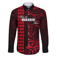 Personalized Hawaii Hauoli Makahiki Hou Family Matching Off Shoulder Long Sleeve Dress and Hawaiian Shirt Lono Hawaiian God Kakau Polynesian Tribal Red LT05 Dad's Shirt - Long Sleeve Red - Polynesian Pride