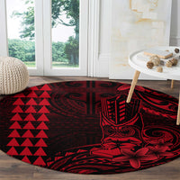 Hawaii Hauoli Makahiki Hou Round Carpet Lono Hawaiian God Kakau Polynesian Tribal Red LT05 - Polynesian Pride