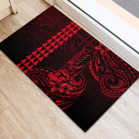 Hawaii Hauoli Makahiki Hou Rubber Doormat Lono Hawaiian God Kakau Polynesian Tribal Red LT05 - Polynesian Pride
