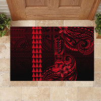 Hawaii Hauoli Makahiki Hou Rubber Doormat Lono Hawaiian God Kakau Polynesian Tribal Red LT05 - Polynesian Pride