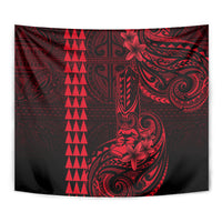 Hawaii Hauoli Makahiki Hou Tapestry Lono Hawaiian God Kakau Polynesian Tribal Red LT05 - Polynesian Pride