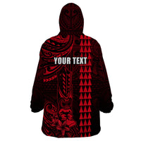 Personalized Hawaii Hauoli Makahiki Hou Wearable Blanket Hoodie Lono Hawaiian God Kakau Polynesian Tribal Red LT05 - Polynesian Pride