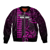 Personalized Hawaii Hauoli Makahiki Hou Bomber Jacket Lono Hawaiian God Kakau Polynesian Tribal Pink LT05 Unisex Pink - Polynesian Pride