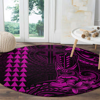 Hawaii Hauoli Makahiki Hou Round Carpet Lono Hawaiian God Kakau Polynesian Tribal Pink LT05 - Polynesian Pride
