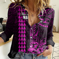 Personalized Hawaii Hauoli Makahiki Hou Women Casual Shirt Lono Hawaiian God Kakau Polynesian Tribal Pink LT05 Female Pink - Polynesian Pride