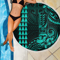 Hawaii Hauoli Makahiki Hou Beach Blanket Lono Hawaiian God Kakau Polynesian Tribal Turquoise LT05 - Wonder Print Shop