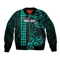 Personalized Hawaii Hauoli Makahiki Hou Bomber Jacket Lono Hawaiian God Kakau Polynesian Tribal Turquoise LT05 Unisex Turquoise - Polynesian Pride